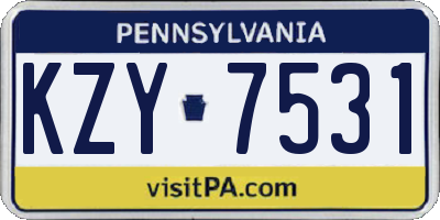 PA license plate KZY7531