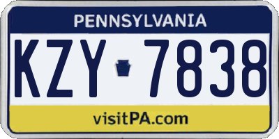 PA license plate KZY7838