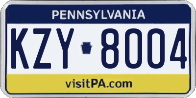 PA license plate KZY8004