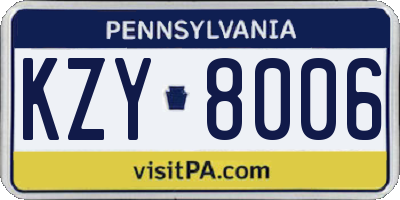 PA license plate KZY8006