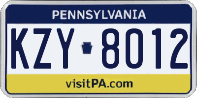 PA license plate KZY8012