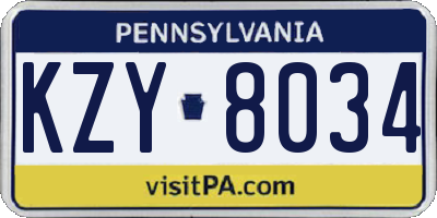PA license plate KZY8034