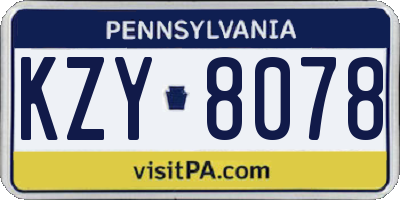 PA license plate KZY8078