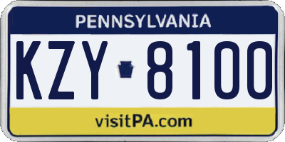 PA license plate KZY8100
