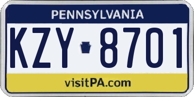 PA license plate KZY8701
