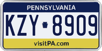 PA license plate KZY8909