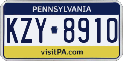PA license plate KZY8910