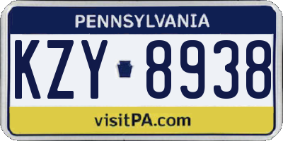 PA license plate KZY8938