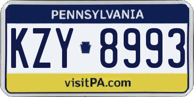 PA license plate KZY8993