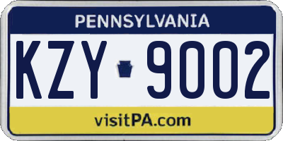 PA license plate KZY9002