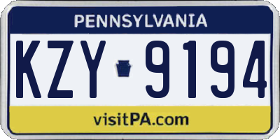 PA license plate KZY9194
