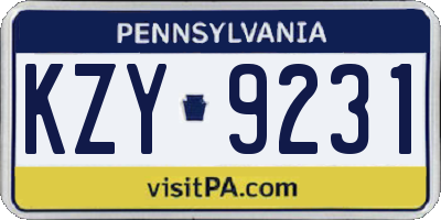 PA license plate KZY9231
