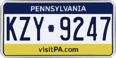 PA license plate KZY9247