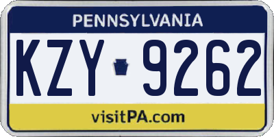 PA license plate KZY9262