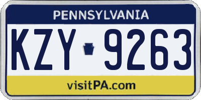 PA license plate KZY9263