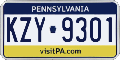 PA license plate KZY9301