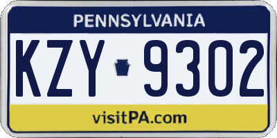 PA license plate KZY9302