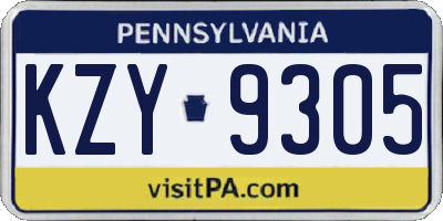 PA license plate KZY9305