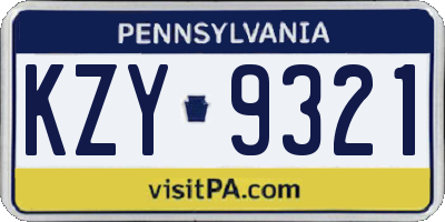 PA license plate KZY9321