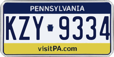 PA license plate KZY9334