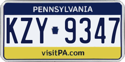 PA license plate KZY9347