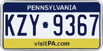 PA license plate KZY9367