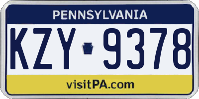 PA license plate KZY9378