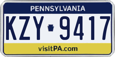 PA license plate KZY9417