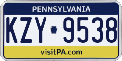 PA license plate KZY9538