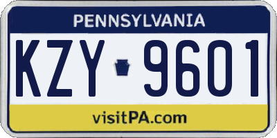 PA license plate KZY9601