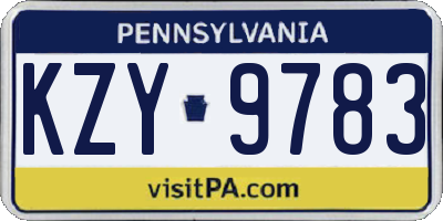 PA license plate KZY9783