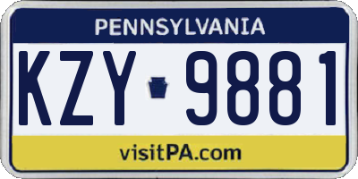 PA license plate KZY9881