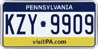 PA license plate KZY9909