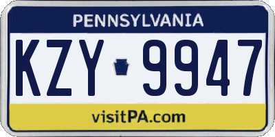 PA license plate KZY9947