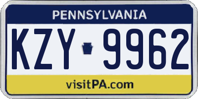 PA license plate KZY9962