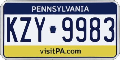 PA license plate KZY9983