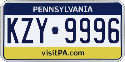 PA license plate KZY9996