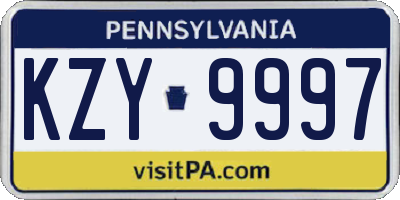 PA license plate KZY9997