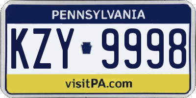 PA license plate KZY9998