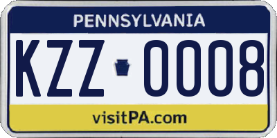 PA license plate KZZ0008