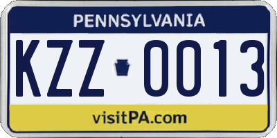 PA license plate KZZ0013