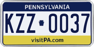PA license plate KZZ0037