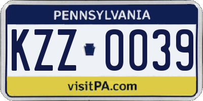 PA license plate KZZ0039