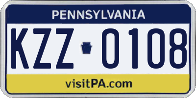 PA license plate KZZ0108