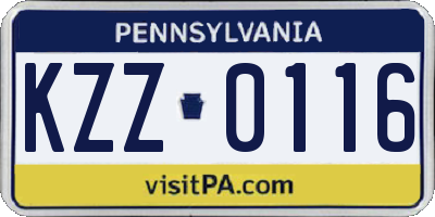 PA license plate KZZ0116