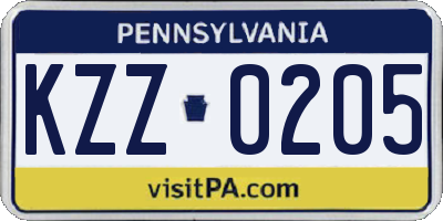 PA license plate KZZ0205