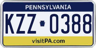PA license plate KZZ0388
