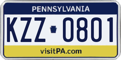 PA license plate KZZ0801