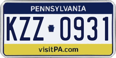 PA license plate KZZ0931