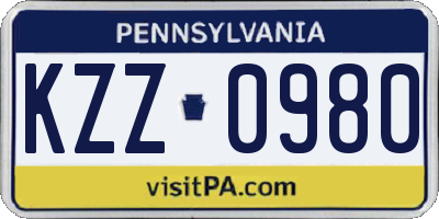 PA license plate KZZ0980
